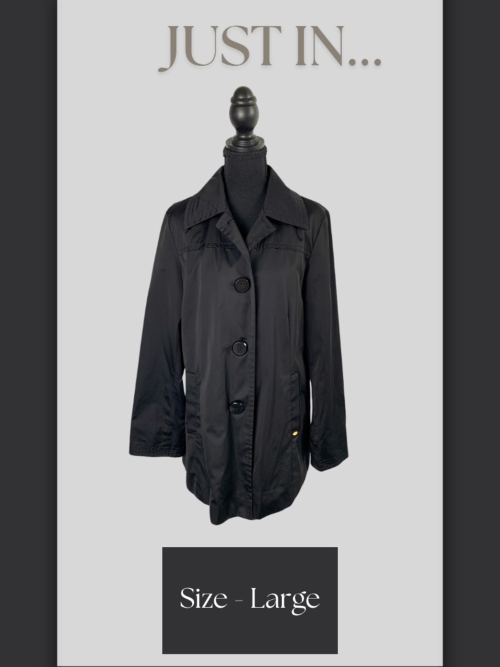 Ellen Tracy Black Cotton Blend Trench Coat L 90s Gorpcore Minimalist